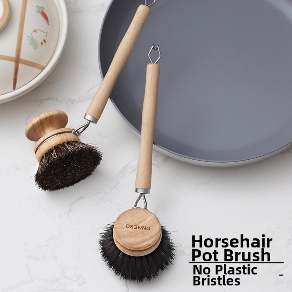 Solid Wood Dish Pot Brush Replaceable Frying Pan Brush Kitchen Cleaning Brush Home Cleaning