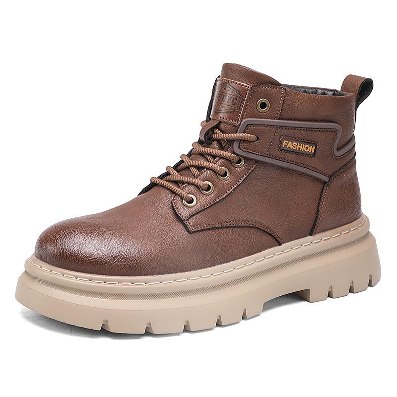 2024 Men's Black Leather High-Top Martin Boots: Retro, Thick-Sole Casual for Autumn/Winter