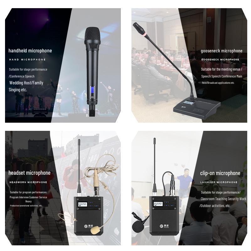 HuiDu HDQ-6603 Профессиональный беспроводной петличный микрофон True Diversity для сценических выступлений