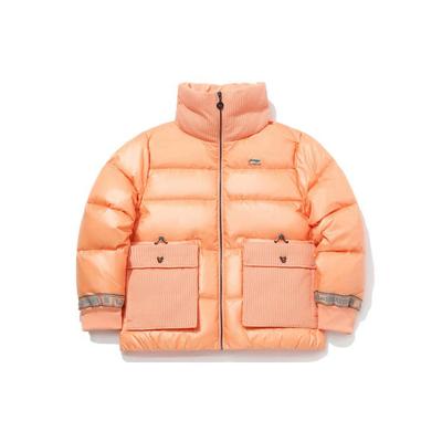 Li Ning X Disney Mickey Collaboration Sports Fashion Series Теплая ветрозащитная короткая куртка-пуховик с воротником-стойкой Женская верхняя одежда оранжевого цвета AYMQ458-3