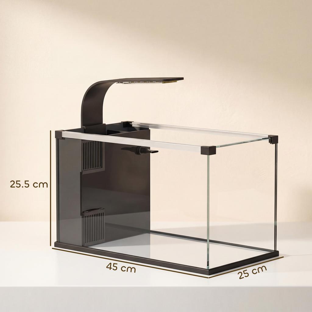 24L Home Glass Aquarium With Integrated Filter And LED Light 45x25x25.5 Cm Black
