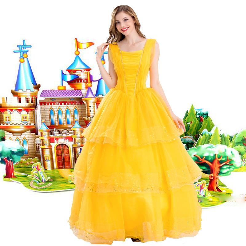Golden Cinderella Bell Princess Dress Costume, Fairy Tale Adult Uniform Halloween Ball Costume