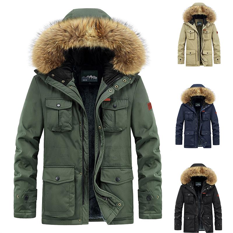 New Winter Men's Plus Velvet Jacket Mid-length Hooded Cotton-padded Coat Trendy Men's Casual Thick Plus Size Coat