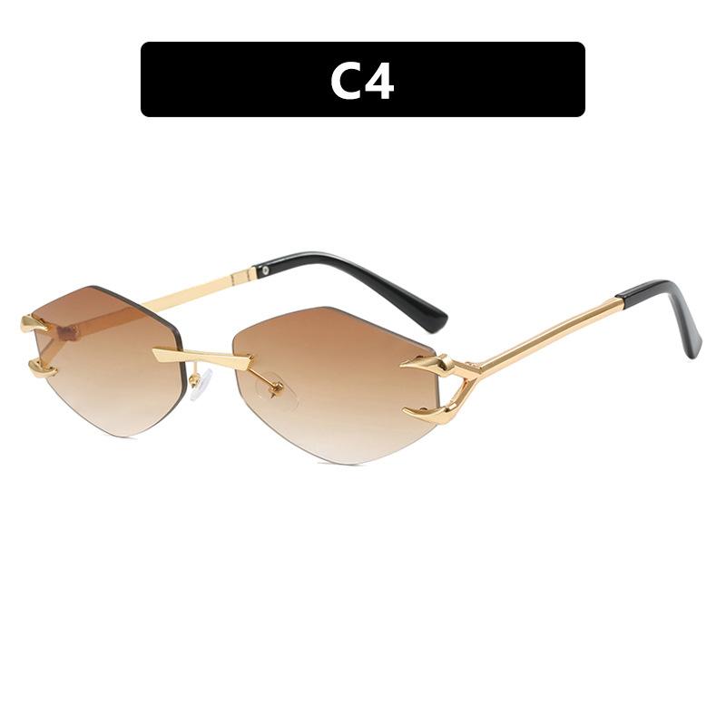 Маленькие шестиугольные солнцезащитные очки женские, роскошный бренд, металлические безободковые ромбовидные солнцезащитные очки для женщин, ретро многоугольные очки UV400