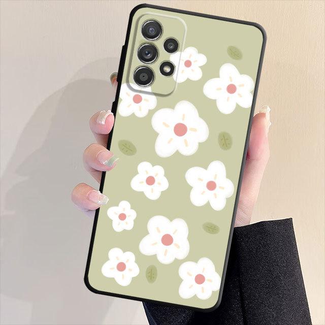 Роскошный чехол для телефона с мягкой задней панелью черного цвета для Samsung Galaxy A33 A32 A21s A53 A22 A71 A31 A51 A13 A23 A72 A52 A11 с милым цветочным принтом