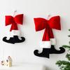 Black Boot Velvet Bow Christmas Ornaments Festive Wall Hanging Decoration for Tree Soft Plush Holiday Accents