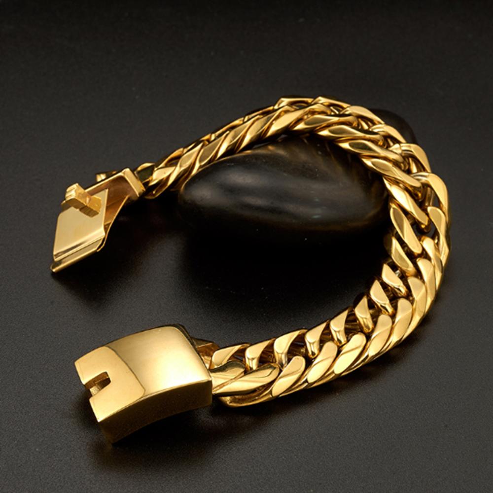 Модные ювелирные изделия шириной 16 мм, пряжка из нержавеющей стали, золотой тон, двойная кубинская цепочка, подарок, мужской браслет унисекс