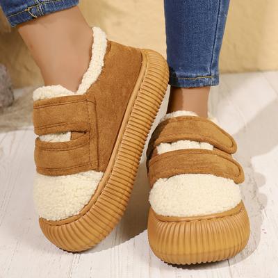 Модные зимние теплые ботинки на платформе с толстым дном, нескользящие, утолщенные, плюшевые, женские, зимние ботинки с липучкой, хлопковая обувь для отдыха на открытом воздухе