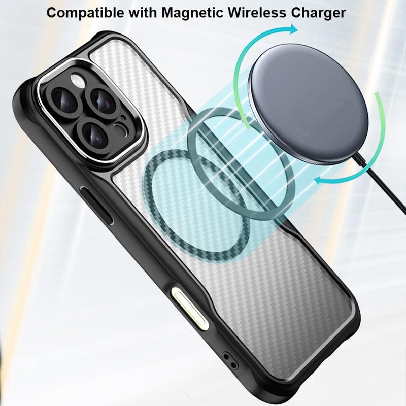 KEYSION Противоударный чехол MagSafe для iPhone 16 Pro Max 16 Plus 15 14 Pro Защита камеры Чехол для телефона с текстурой из углеродного волокна