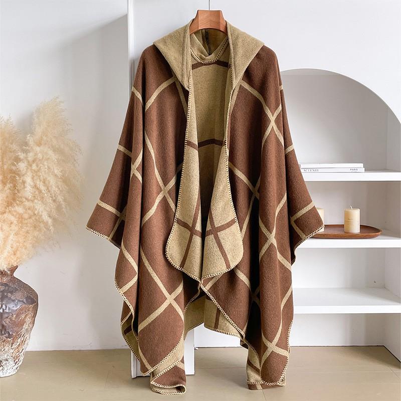 Ethnic Style Knit Shawl Faux Cashmere Cape Women Travel Outdoor Wear Warm Winter