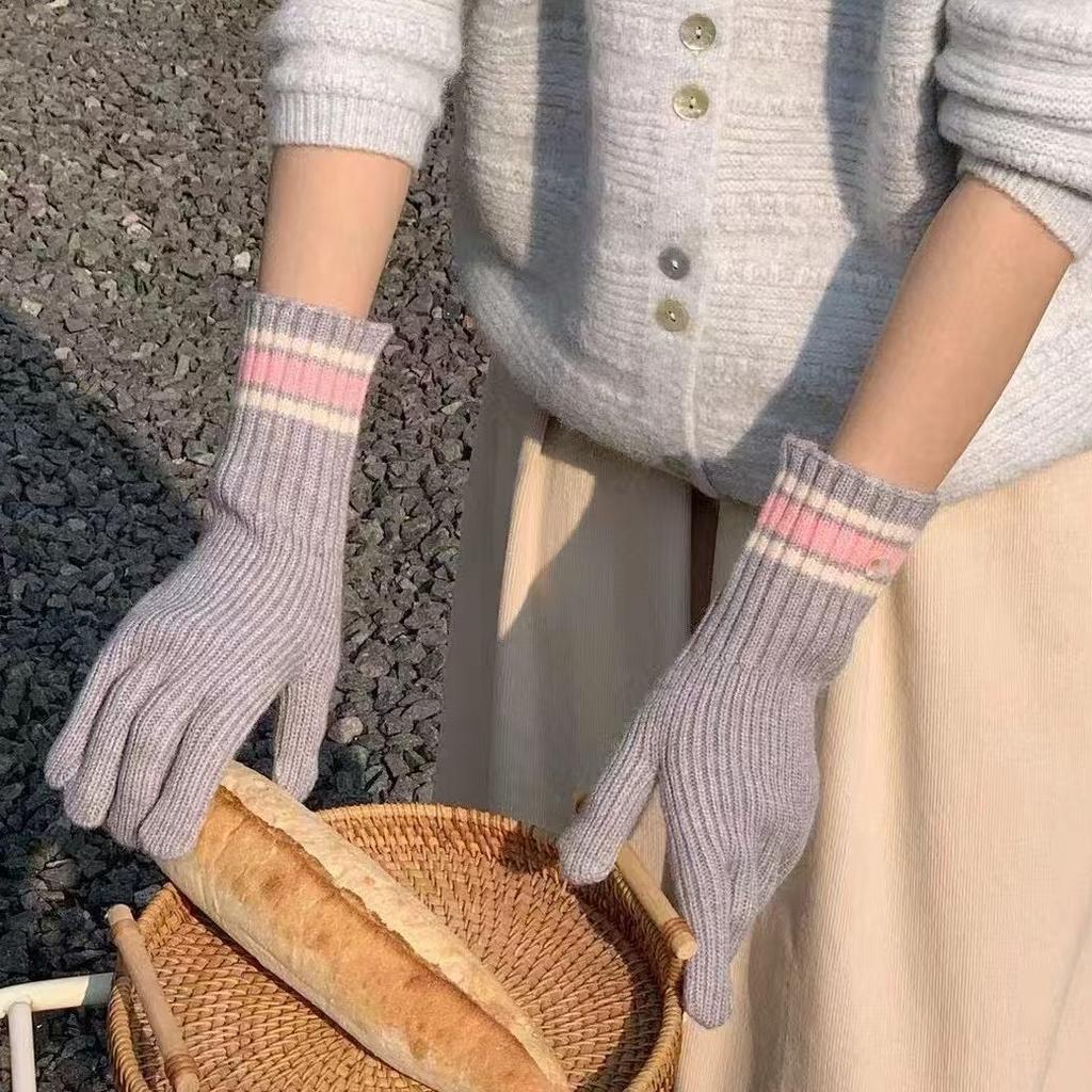 Ретро Полосатые Перчатки из Арктического Флиса с Разделенными Пальцами Вязаные Шерстяные Осень и Зима Защита от Холода Езда на Открытом Воздухе Однотонные Сенсорный Экран