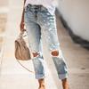 Осенние и зимние уличные модные рваные джинсовые брюки для женщин, похудение и стройнение