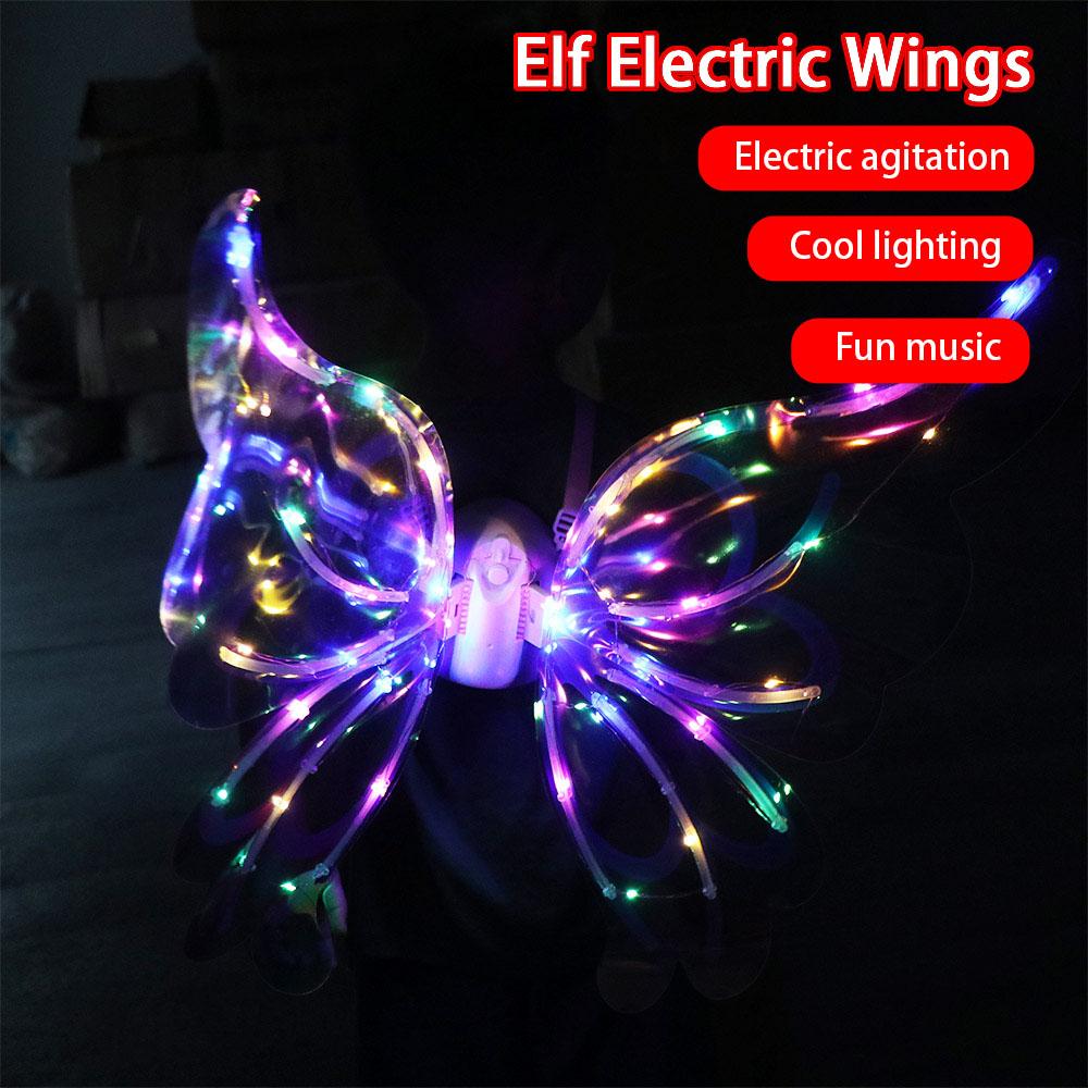 with Light Music Electric Elf Wings Costume Creative Glowing Electric Fairy Wings Photo Prop