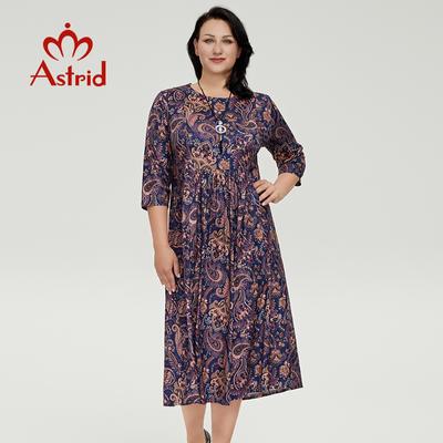 Женские платья Astrid, новинка 2022 года, повседневное свободное платье большого размера в стиле бохо, пляжное платье трапециевидной формы с цветочным принтом и длинными рукавами с ожерельем