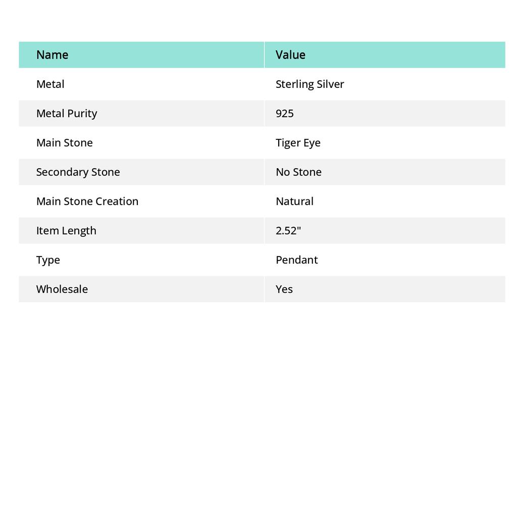 Tiger Eye Handmade 925 Sterling Silver Jewelry Pendant 2.52" D2G02