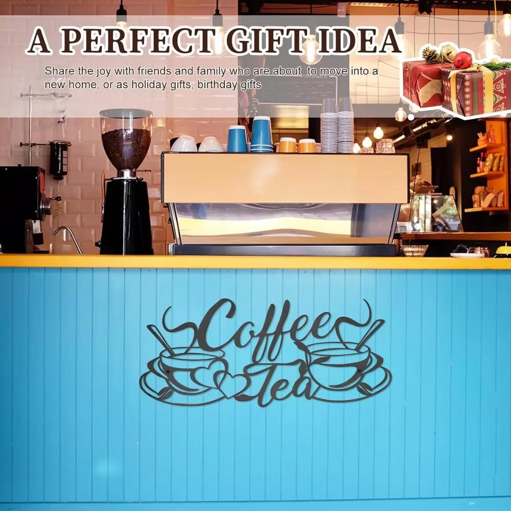 Metal Coffee Bar Sign Decor - Coffee Cup Word Iron Art. Cafe Themed Hanging Wall Sculpture for Kitchen & Restaurant.