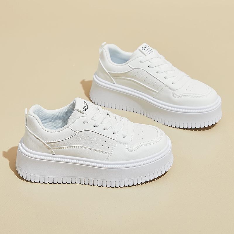 Женские повседневные кроссовки на толстой платформе, нескользящие кроссовки из искусственной кожи для ходьбы, удобные кроссовки на шнуровке, дышащие рабочие теннисные кроссовки для женщин