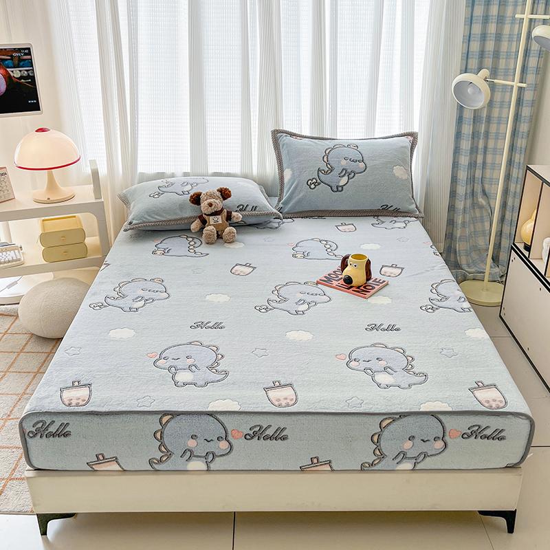 Flannel Fitted Sheet Warm Bedsheet Cartoon Bed Cover Thicken Bed Linen Winter Mattress Protector sabanas (Pillowcase Need Order)