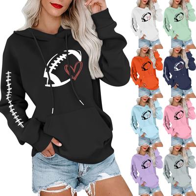 Женский модный, повседневный, удобный свитер с круглым вырезом, капюшоном, длинными рукавами и принтом в стиле регби
