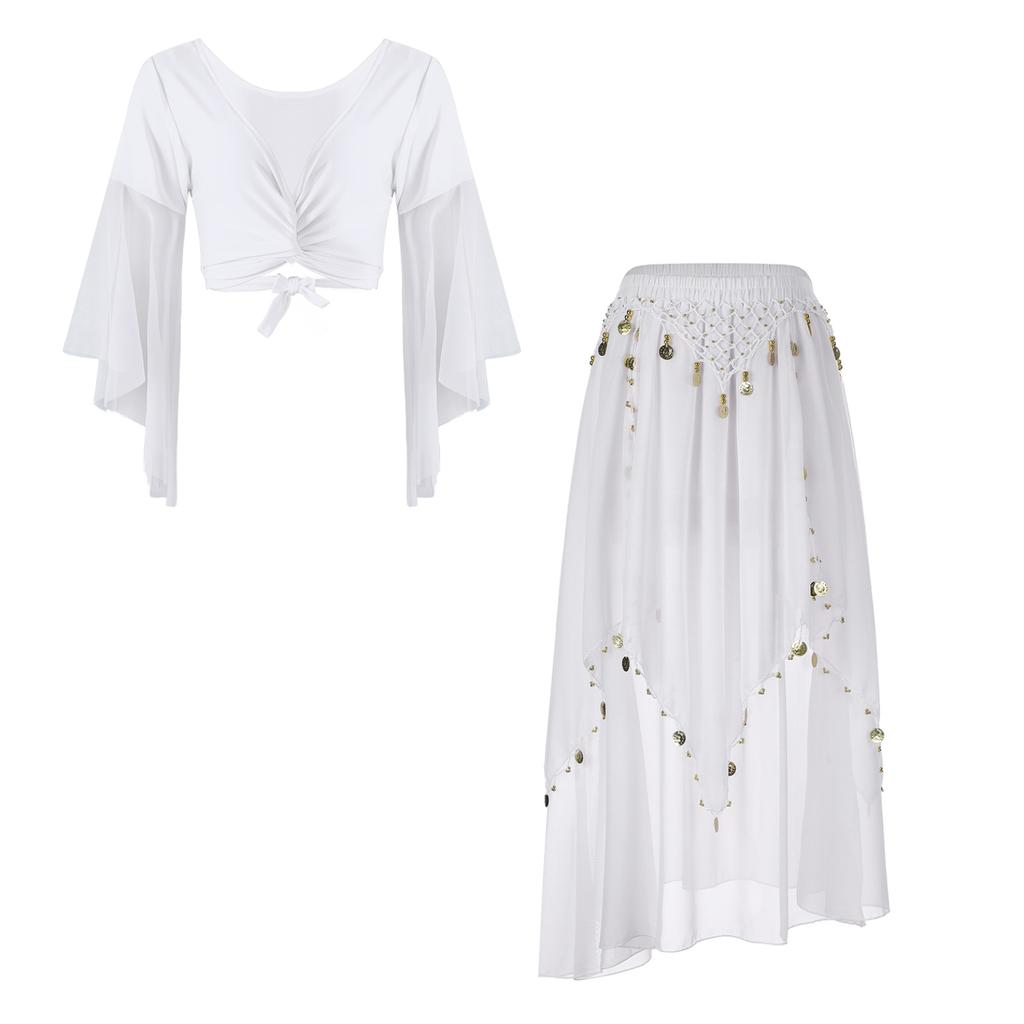 Одежда для танца живота Костюм для восточного танца Укороченный топ для танца живота и шифоновая юбка, расшитая бисером