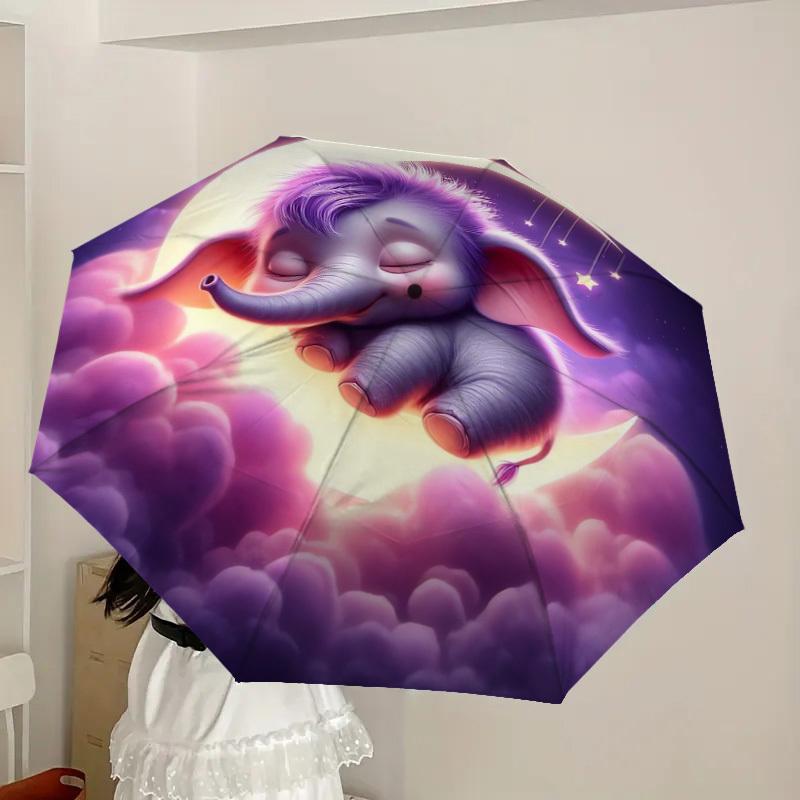 1pc Dreamy Elephant Moon Night Umbrella with Plastic Handle,Suitable for All Seasons Home Travel Outdoor UmbrellaDD377