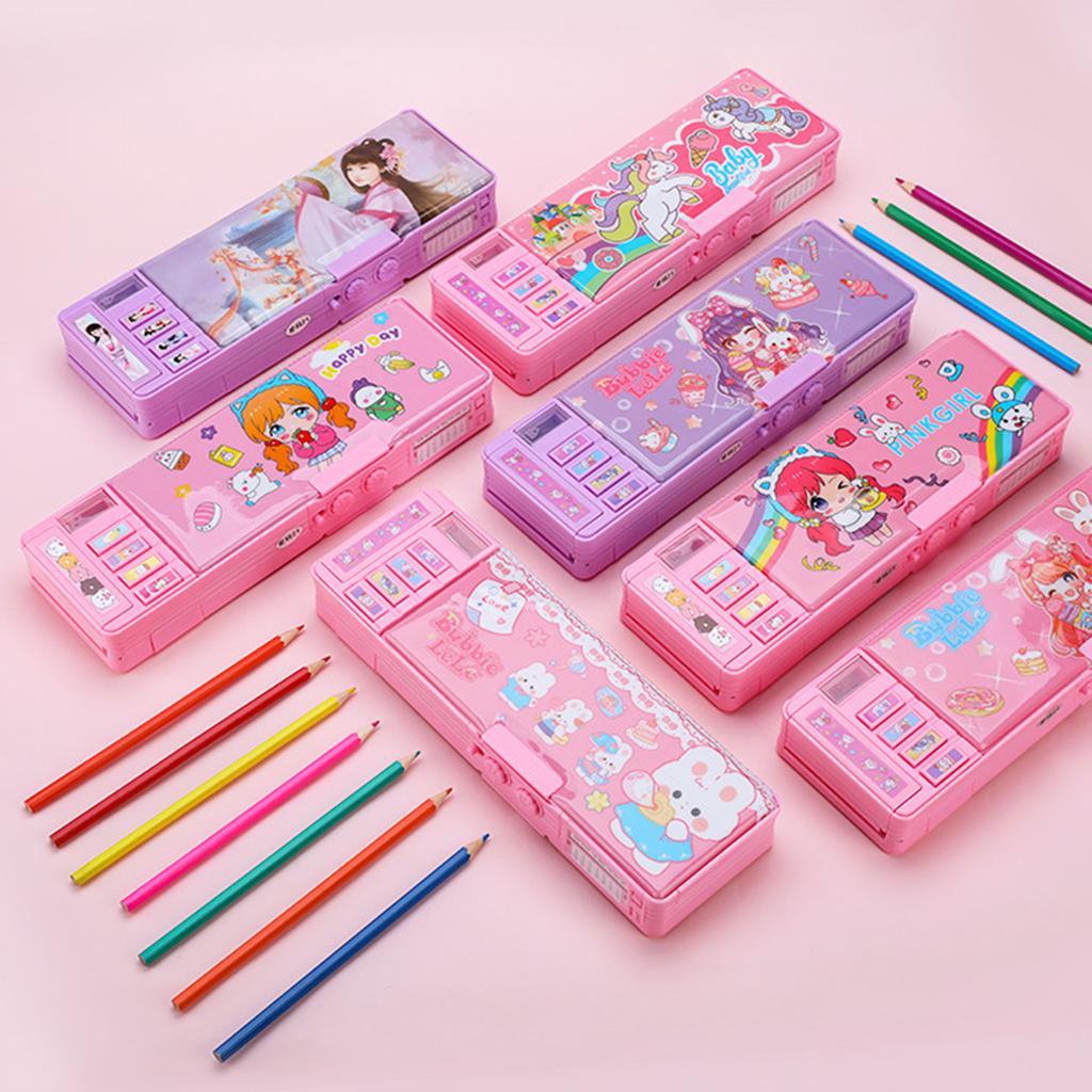 Student Pencil Stationery Box With Code Multifunction Stationery Organizer Box Pen Holder Makeup Brushes Organizers