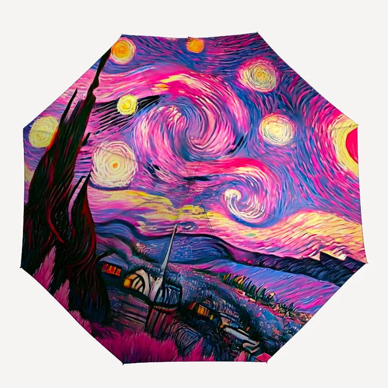1pc Starry Night Sky Automatic Open/Close Umbrella - Portable Collapsible Umbrella with 8-Rib Stability, Fashion Lovers yy251017091