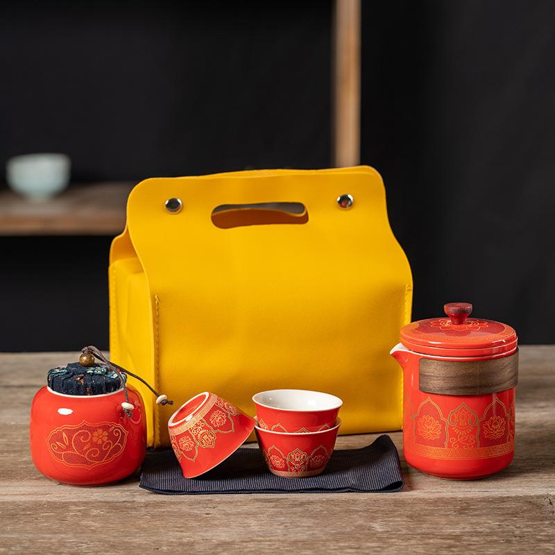 Ceramic express cup, one pot, three cups travel tea set, teapot activity souvenir, convenient outdoor set
