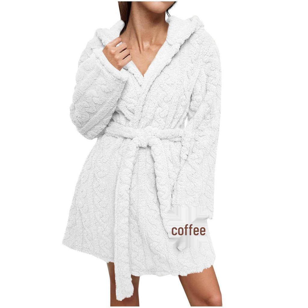 Женский пушистый халат с капюшоном - Европейский и американский стиль, теплая осенне-зимняя пижама
