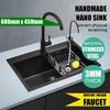 Sink Nano Stainless Steel Kitchen Black Sink Handmade Stainless Steel Retractable Drain Basket