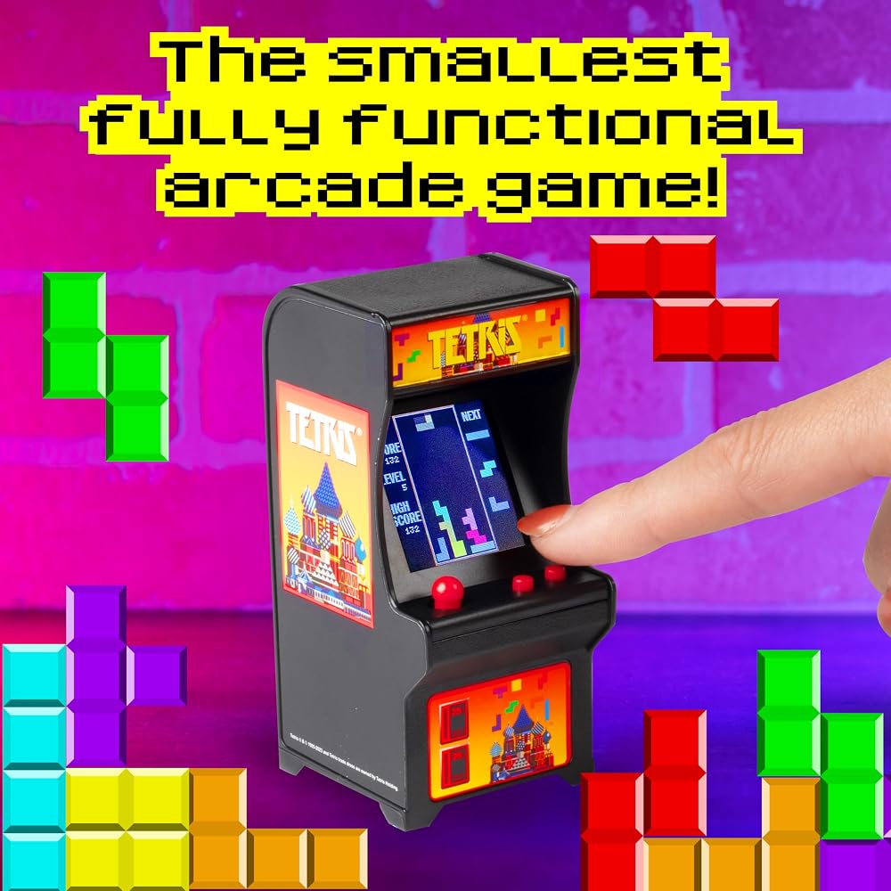 Tiny Arcade Tetris Mini Retro Game (3.5 inch): Playable handheld arcade machine with authentic ga...