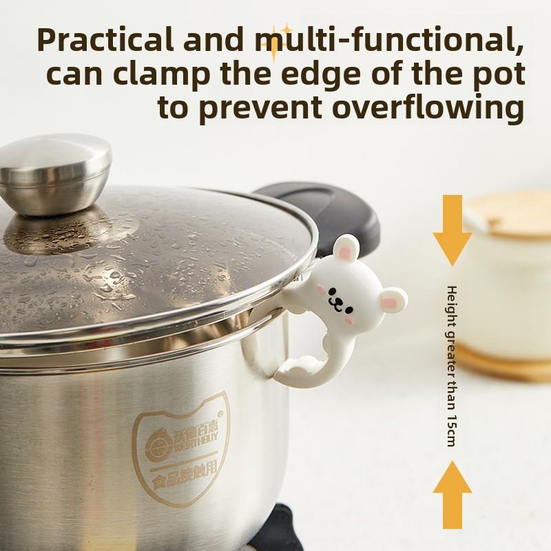 1 шт. Кролик Портативный Силиконовый Зажим для Крышки Кастрюли с Защитой от Перелива, Защита от Ожогов, Подставка для Ложки, Опорная Стойка, Кухонный Универсальный Зажим для Лопатки