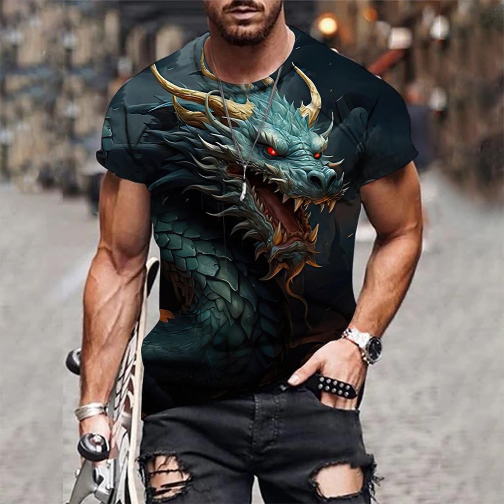 Mens 3D Tiger Print Short Sleeve Crew Neck T-Shirt Breathable Medium Stretch Casual Fashion Tee for OutdoorParty Weekend Wear