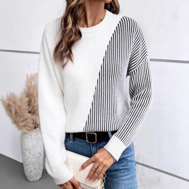 Women S Color Block Loose Pullover Knit Sweater Casual Autumn Winter