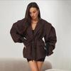 Women's Oversize Brown Blazer Jacket Shoulder Padded Long Sleeved Loose Lace Up Jacket Fashion Office Lady Spring and Summer 2025