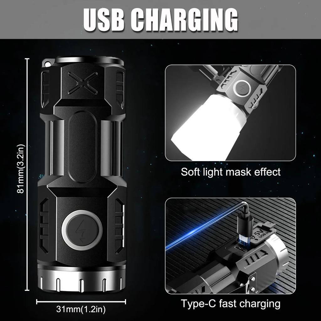 High Lumens 4/6/8*P35 LED Flashlight USB Rechargeable Flashlights Tactical Emergency Light Mini Torch with Tail Magnet