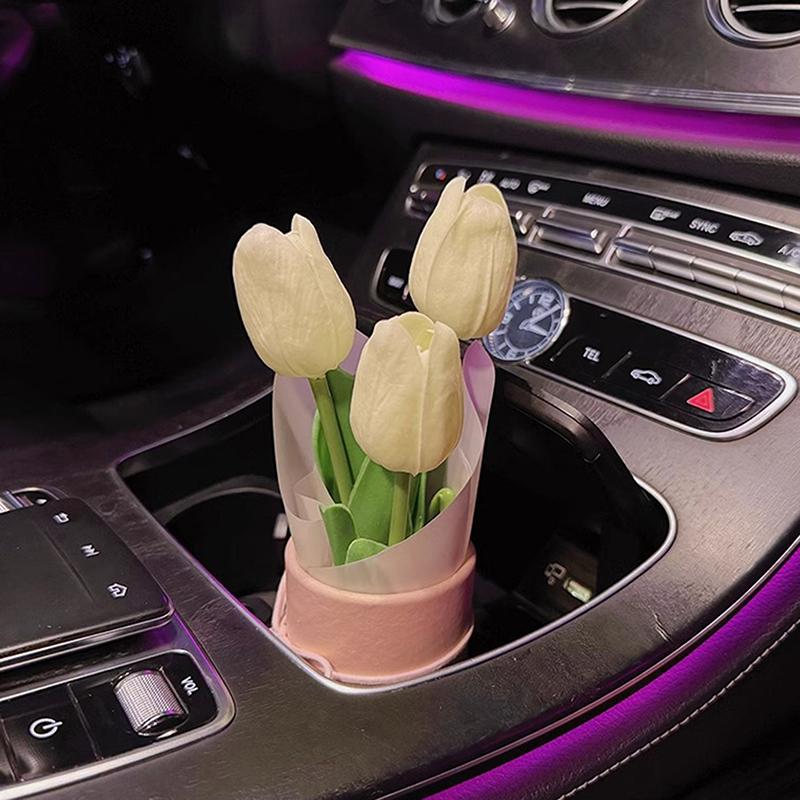 Креативное украшение салона автомобиля Милые поделки Орнаменты Автомобильный букет из тюльпанов Декоративные принадлежности Украшение центральной консоли автомобиля Подарки