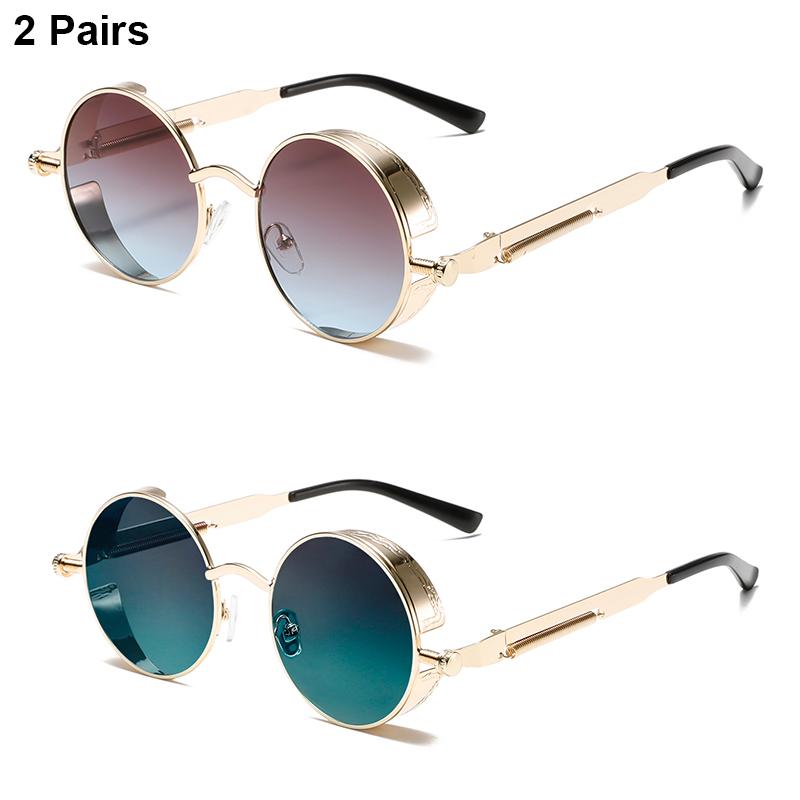 2 пары круглых панк-солнцезащитных очков мужские классические винтажные градиентные многоцветные повседневные солнцезащитные очки модный брендовый дизайнерские уличные солнцезащитные очки