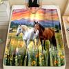 Multi-Sizes Two Horses At Sunset Print Blanket Warm Soft for Sofa Bed Home Travel Camping Blanket All Seasons Holiday Gifts