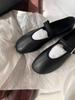 Grape mother, the same style, round head Row wind, one-word buckle belt, leather, shallow mouth flat-bottomed ballet shoes, Mary Jane single shoes, w