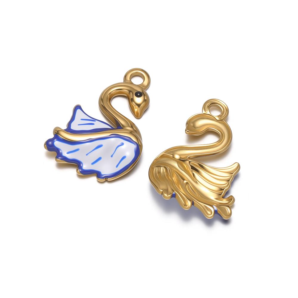 5Pcs Stainless Steel Cute Enamel Swan Charms for DIY Girls Necklace Pendants Earrings Findings Children Gifts Jewelry Making