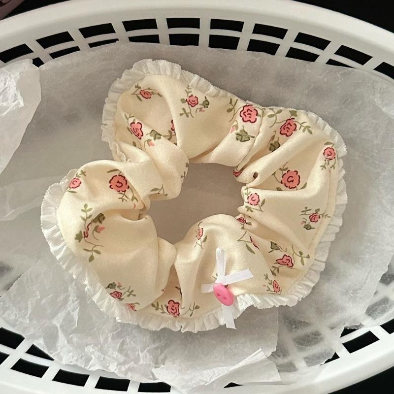 Эластичная резинка для волос с цветочным принтом, нежная кружевная отделка, удобный эластичный держатель для хвостика, повседневные спортивные украшения для волос