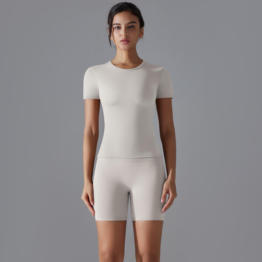 Nessaj Быстросохнущий комплект для йоги, женские шорты для фитнеса с пуш-апом, эластичные рубашки с коротким рукавом, спортивная одежда