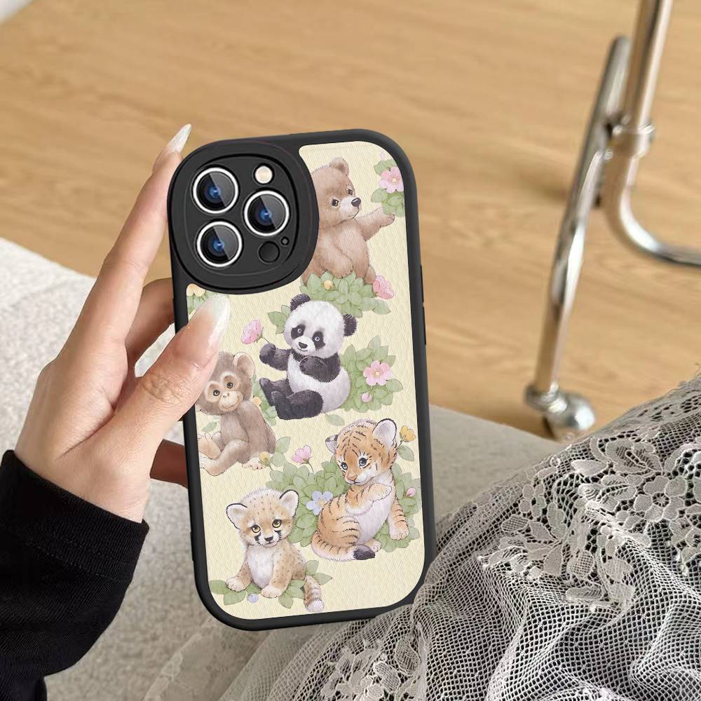 Дикий цветок Сафари Малыши Медведь Для IPhone 16 15 14 13 12 11 Pro Max Plus Кожаный Чехол для Телефона