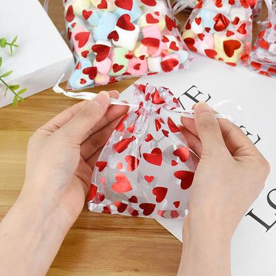 20 шт. Красные мешочки из органзы в форме сердца любви, подарочные мешочки на шнурке для конфет, для свадебной вечеринки, Рождества, Дня святого Валентина, для ювелирных изделий, для демонстрации
