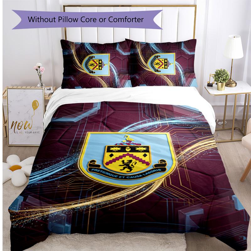 Burnley Football Printed 3 Pieces Bedding Set, Comfortable Skin Friendly Bedroom Duvet Cover Set