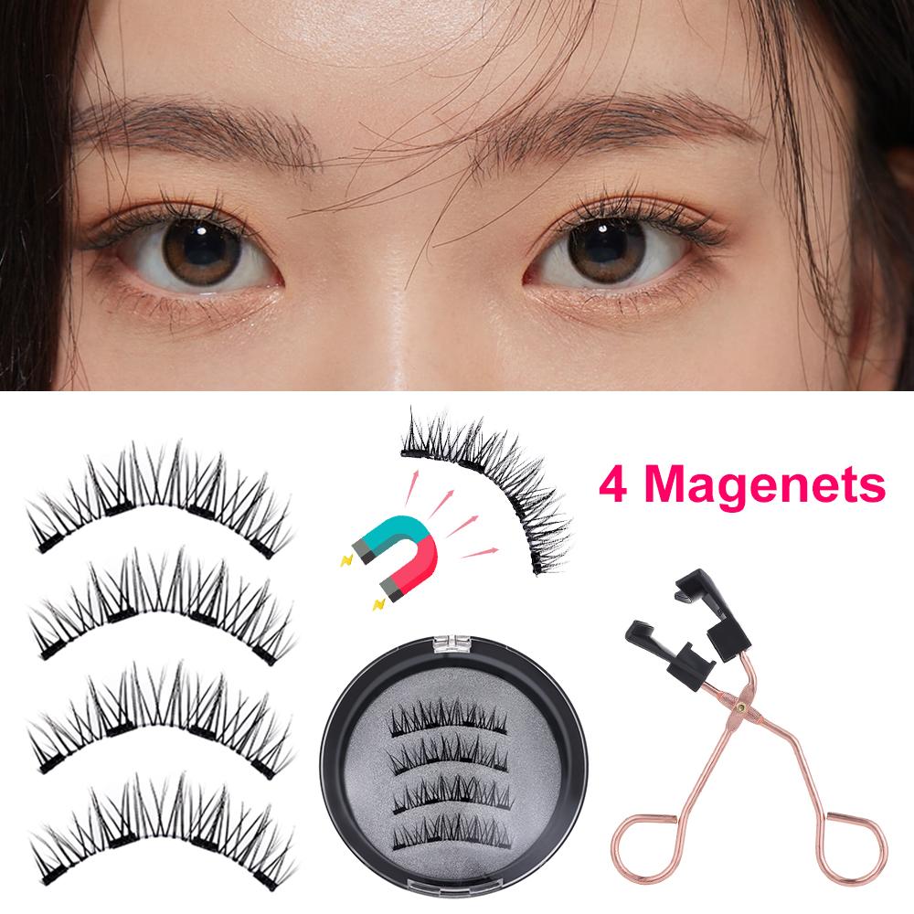 Многоразовые натуральные 4 магнита, клей не требуется, с аппликатором, магнитные ресницы, накладные ресницы