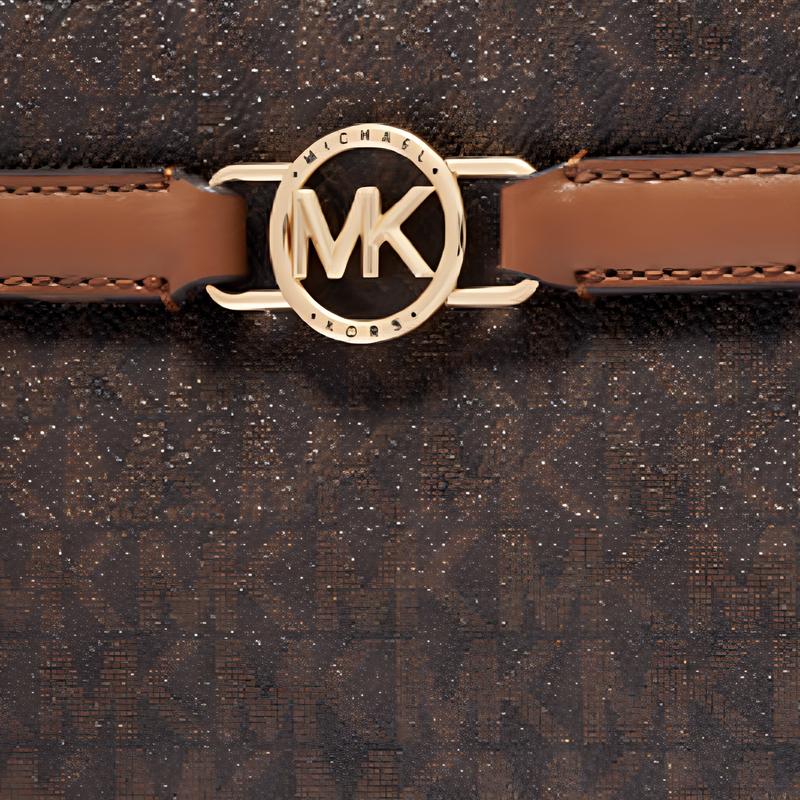 Michael Kors Ангелина классическая ретро сумка-подмышка из искусственной кожи для поездок на работу, сумка через плечо, обычная женская, темно-коричневая с желудево-коричневым