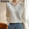 POLO Collar Knitted Sweater Women's Autumn and Winter Fashionable Loose Sweater Versatile Solid Color Casual Pullover