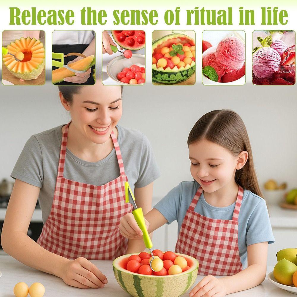 Multi-Functional 4 in 1 Melon Baller Scoop Set Stainless Steel Pulp Remover Fruit Carving Tools Fruit Scooper Kitchen Gadget 4